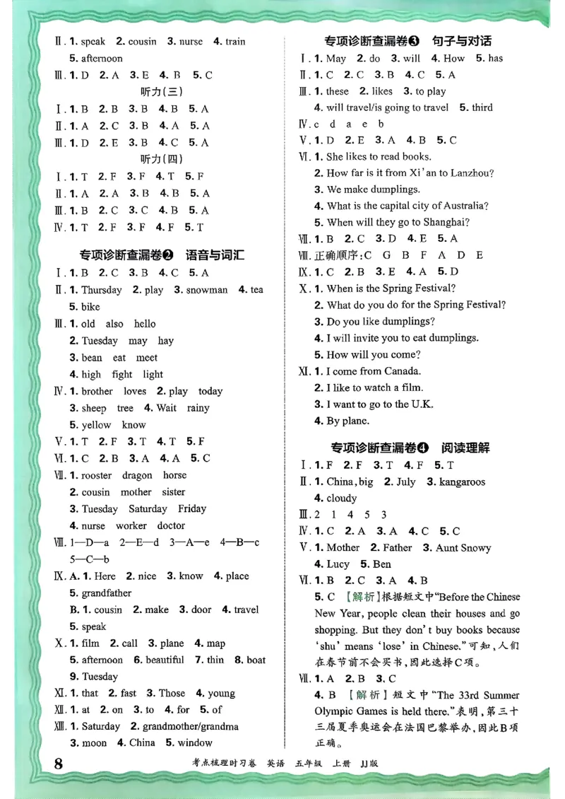 英语五年级上册JJ版考点梳理时习卷_25秋小学语数英习题试卷_英语_冀教版_英语《王朝霞考点梳理时习卷》冀教25秋_25秋《王朝霞考点梳理时习卷》英语冀教五上