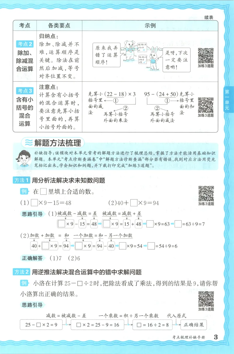 补缺手册_25秋小学语数英习题试卷_数学_苏教版_数学《王朝霞考点梳理时习卷》苏教25秋(1)_考点梳理时习卷数学SJ3上