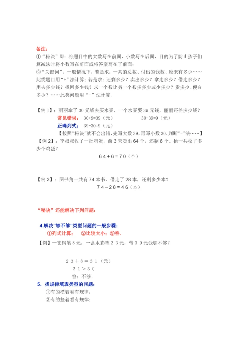 苏教版一年级下学期数学知识点_一年级上下册资料_小学一年级学习资料-25年更新版_1-04、小学一年级数学下册_1-4-1、复习、知识点、归纳汇总_苏教版