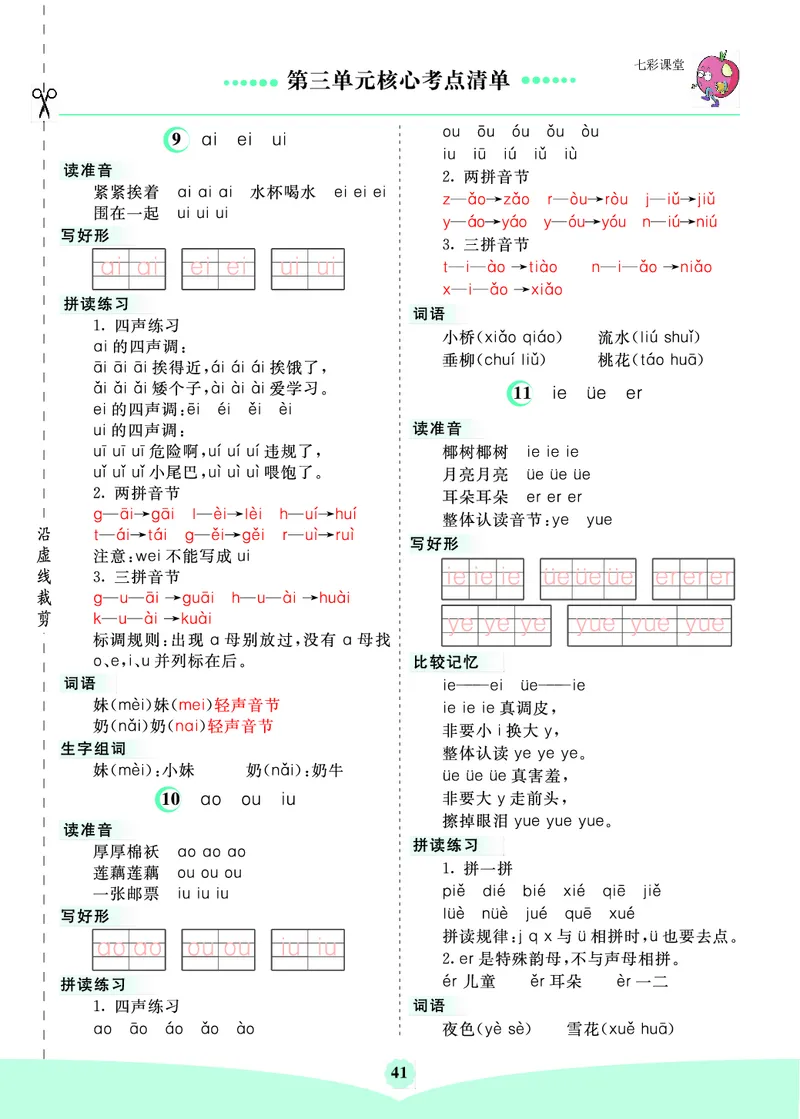 第三单元核心考点清单_一年级上下册资料_一年级上语数英上下册学习资料_3-6-1、小学一年级语文上册_统编、部编、人教（语文全国统一只有一个版）_2023新增