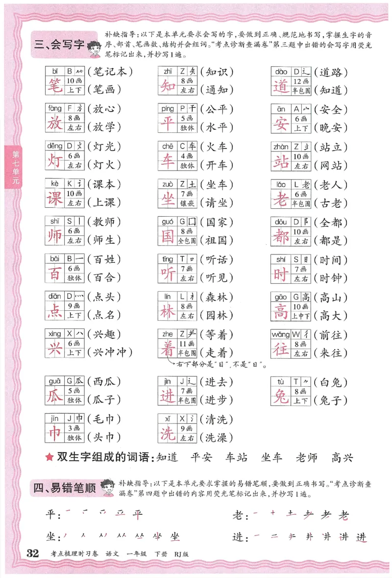 考点梳理时习卷语文一年级下补缺手册_一年级上下册资料_53黄冈多个品牌系列资料_语文