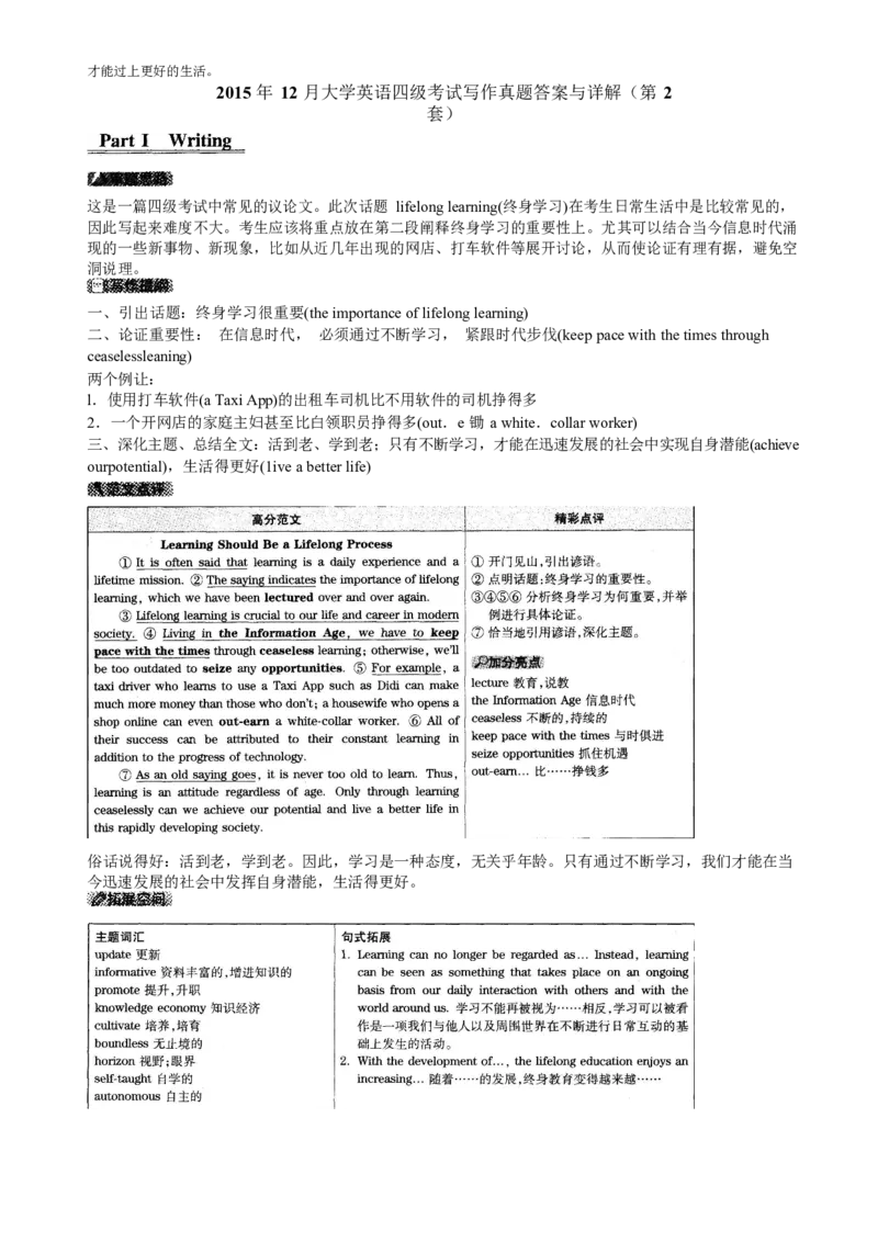 2010-2015年四级写作答案解析