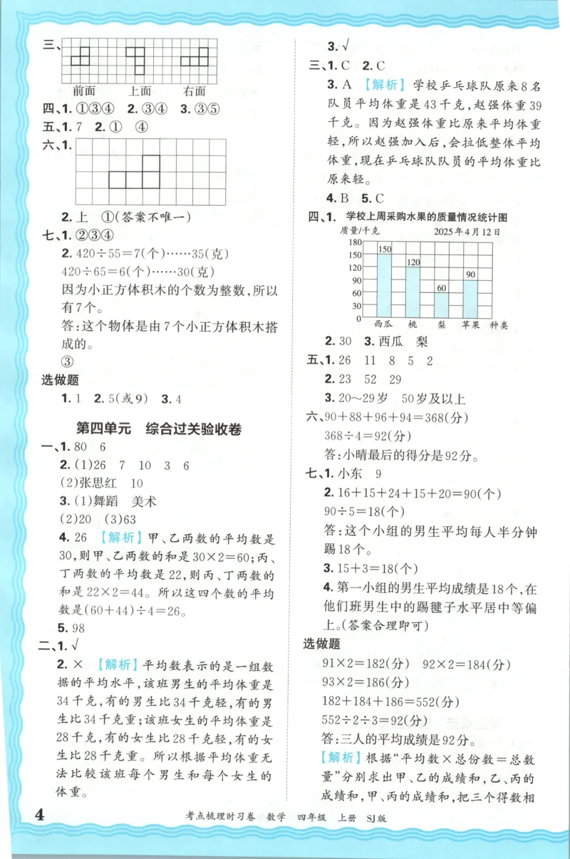 答案_25秋小学语数英习题试卷_数学_苏教版_数学《王朝霞考点梳理时习卷》苏教25秋(1)_考点梳理时习卷数学SJ4上