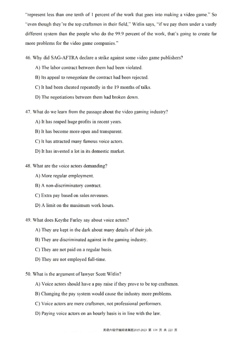 六级仔细阅读真题2015-2023.12_六级_六级仔细阅读
