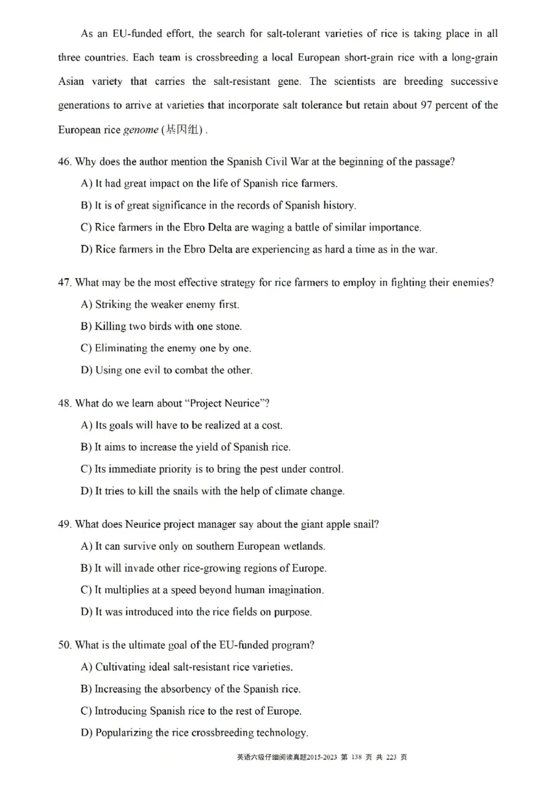 六级仔细阅读真题2015-2023.12_六级_六级仔细阅读