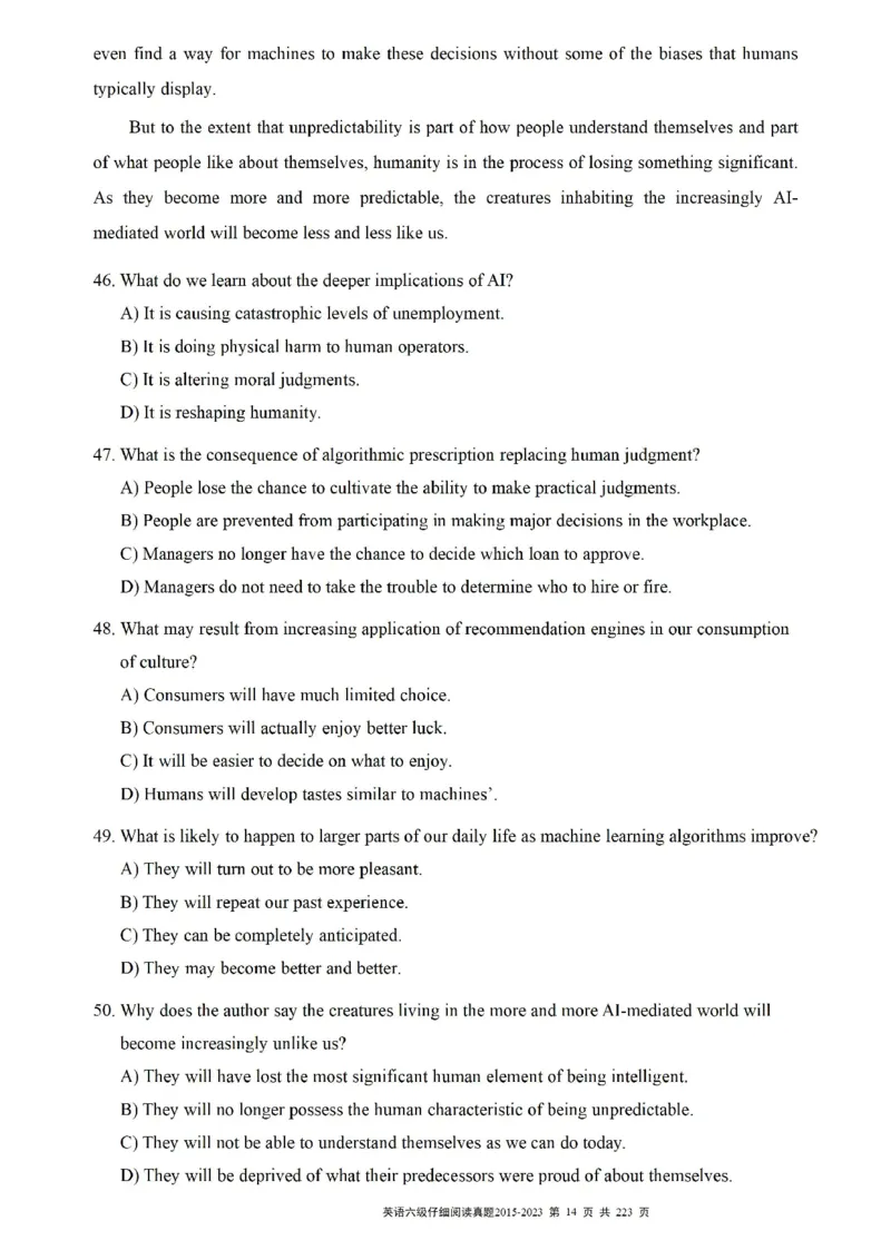 六级仔细阅读真题2015-2023.12_六级_六级仔细阅读