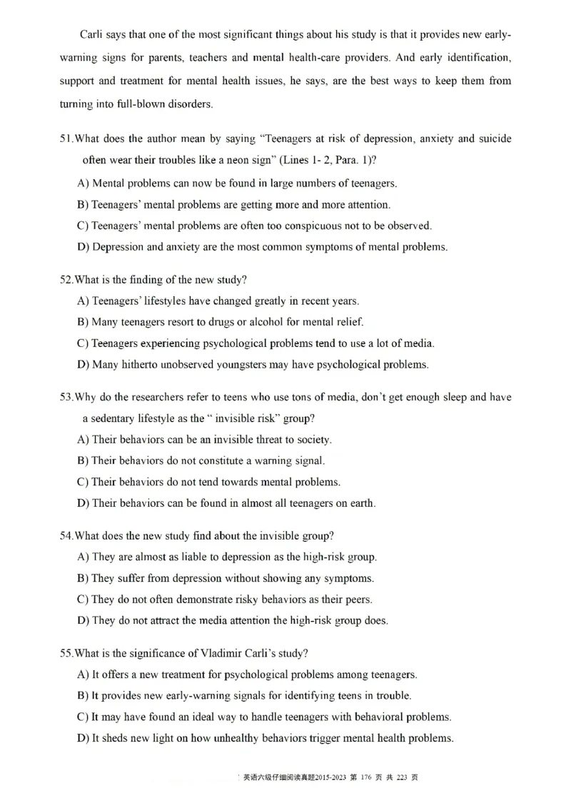 六级仔细阅读真题2015-2023.12_六级_六级仔细阅读