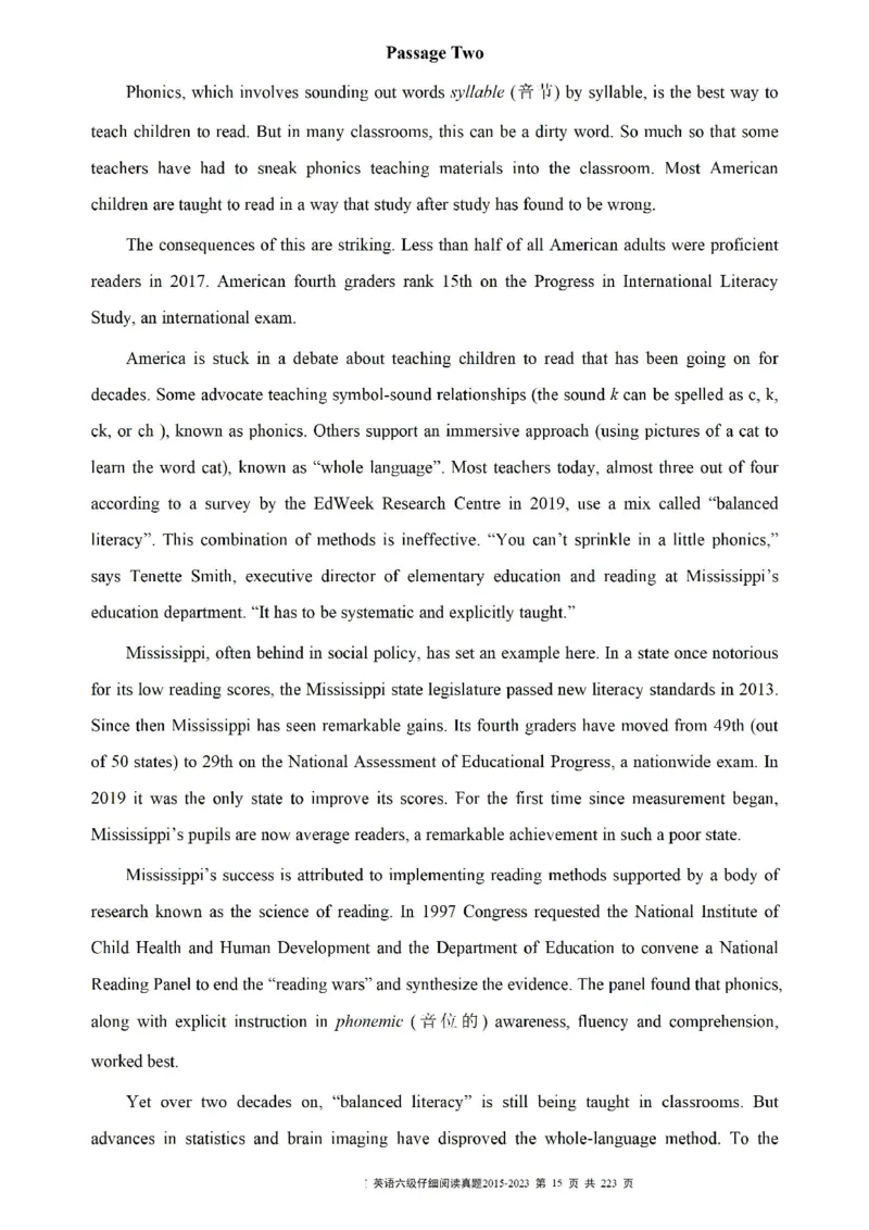 六级仔细阅读真题2015-2023.12_六级_六级仔细阅读