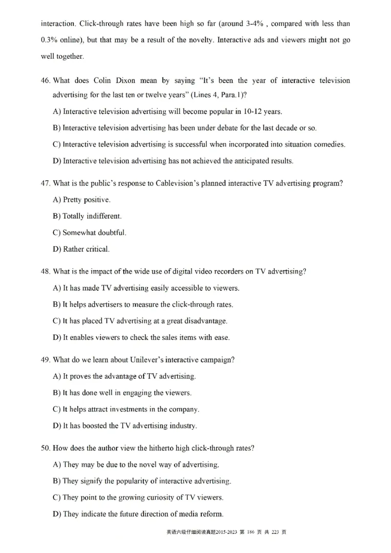 六级仔细阅读真题2015-2023.12_六级_六级仔细阅读