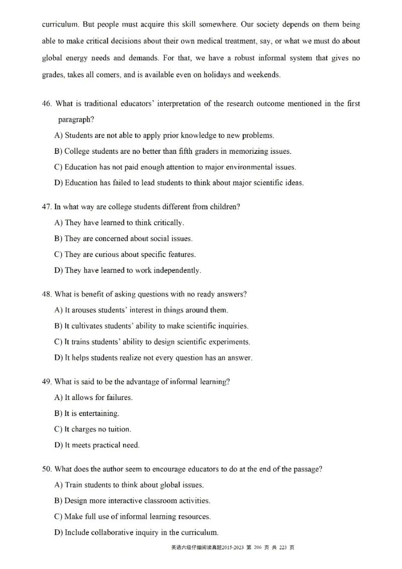 六级仔细阅读真题2015-2023.12_六级_六级仔细阅读