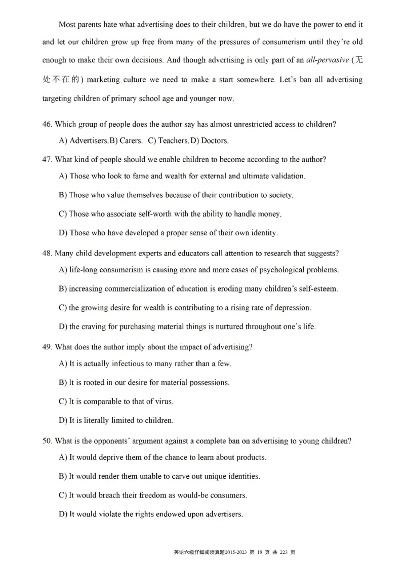 六级仔细阅读真题2015-2023.12_六级_六级仔细阅读