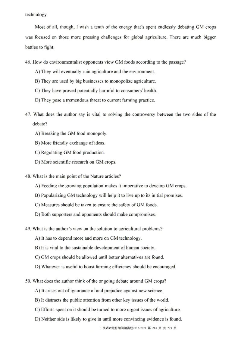 六级仔细阅读真题2015-2023.12_六级_六级仔细阅读