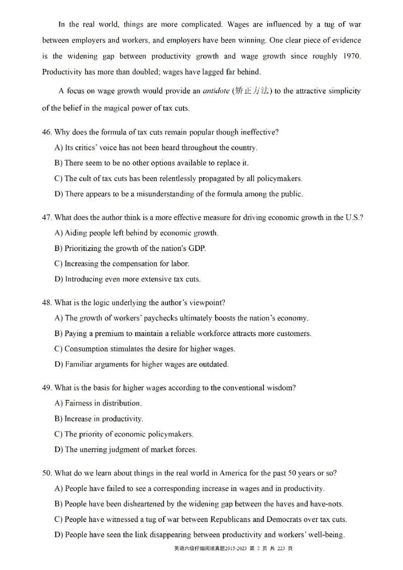六级仔细阅读真题2015-2023.12_六级_六级仔细阅读