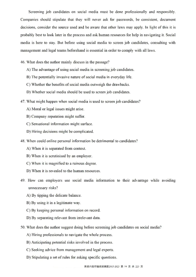 六级仔细阅读真题2015-2023.12_六级_六级仔细阅读