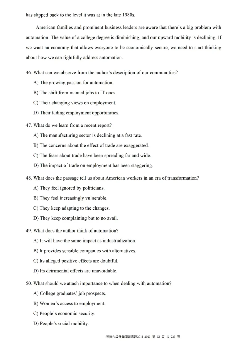 六级仔细阅读真题2015-2023.12_六级_六级仔细阅读