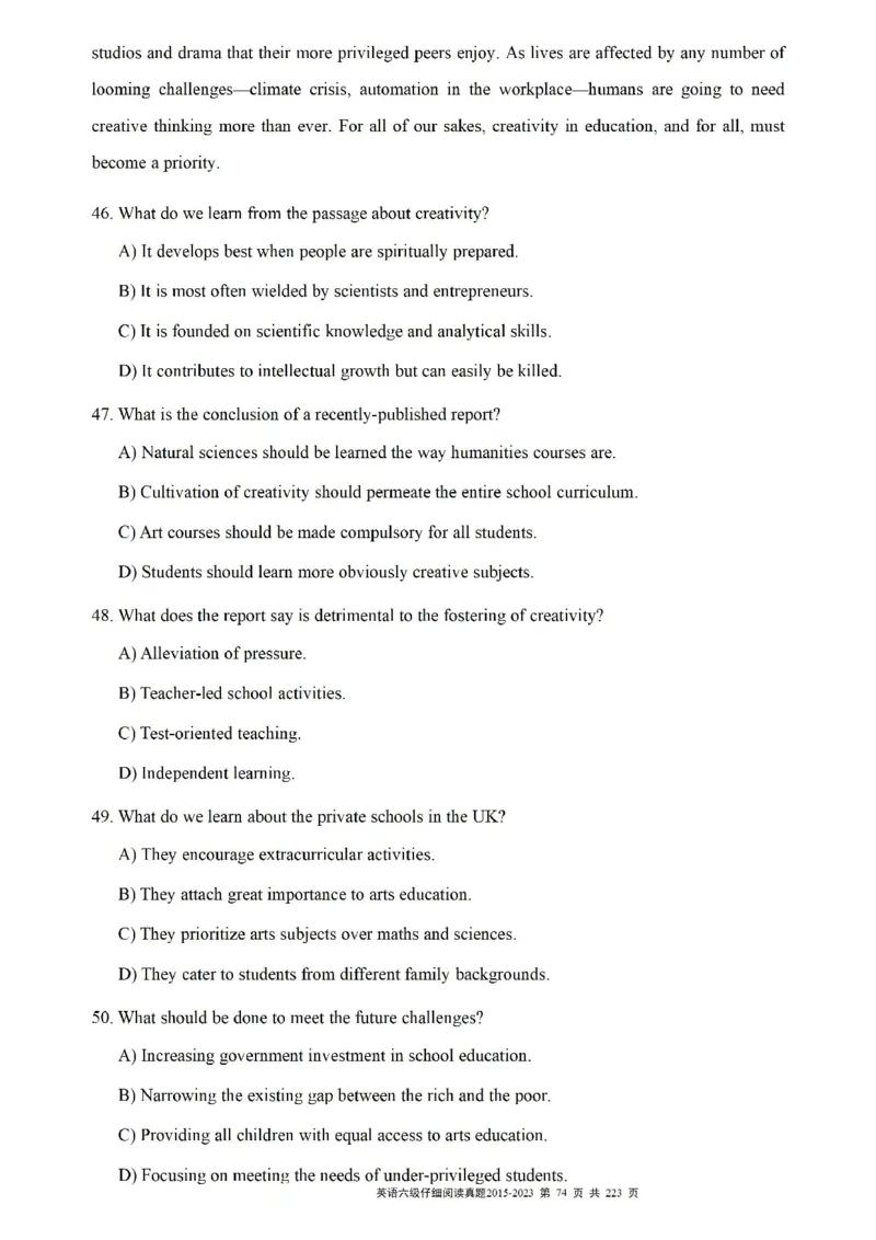 六级仔细阅读真题2015-2023.12_六级_六级仔细阅读