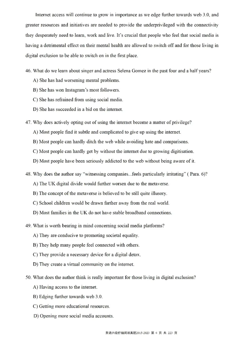 六级仔细阅读真题2015-2023.12_六级_六级仔细阅读