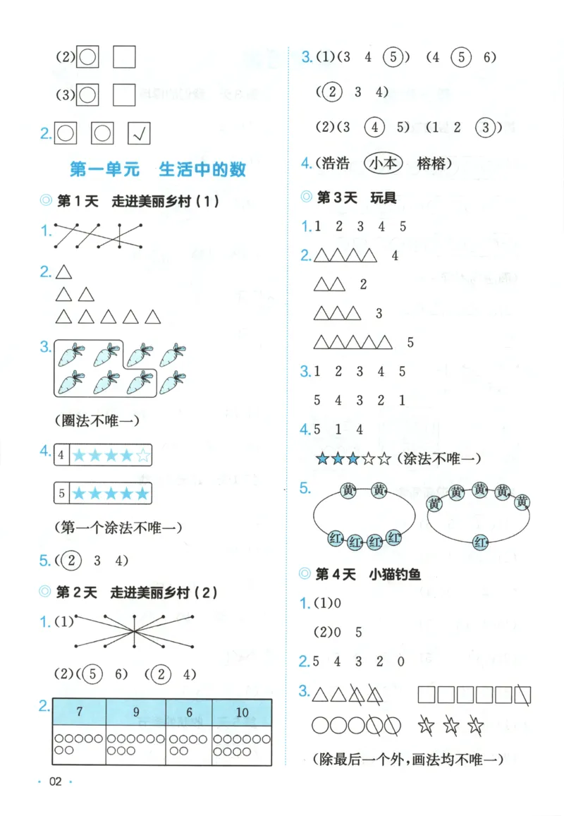答案_25秋小学语数英习题试卷_数学_北师大版_25秋一本课后小练习数学BS1-6年级上册_一本课后小练习数学BS1上