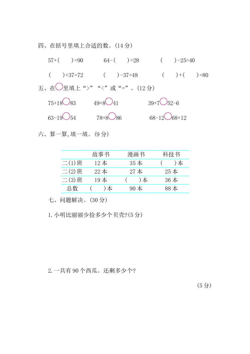 第七单元检测卷1_一年级上下册资料_一年级上语数英上下册学习资料_3-6-4、小学一年级数学下册_青岛版_3、单元测试卷