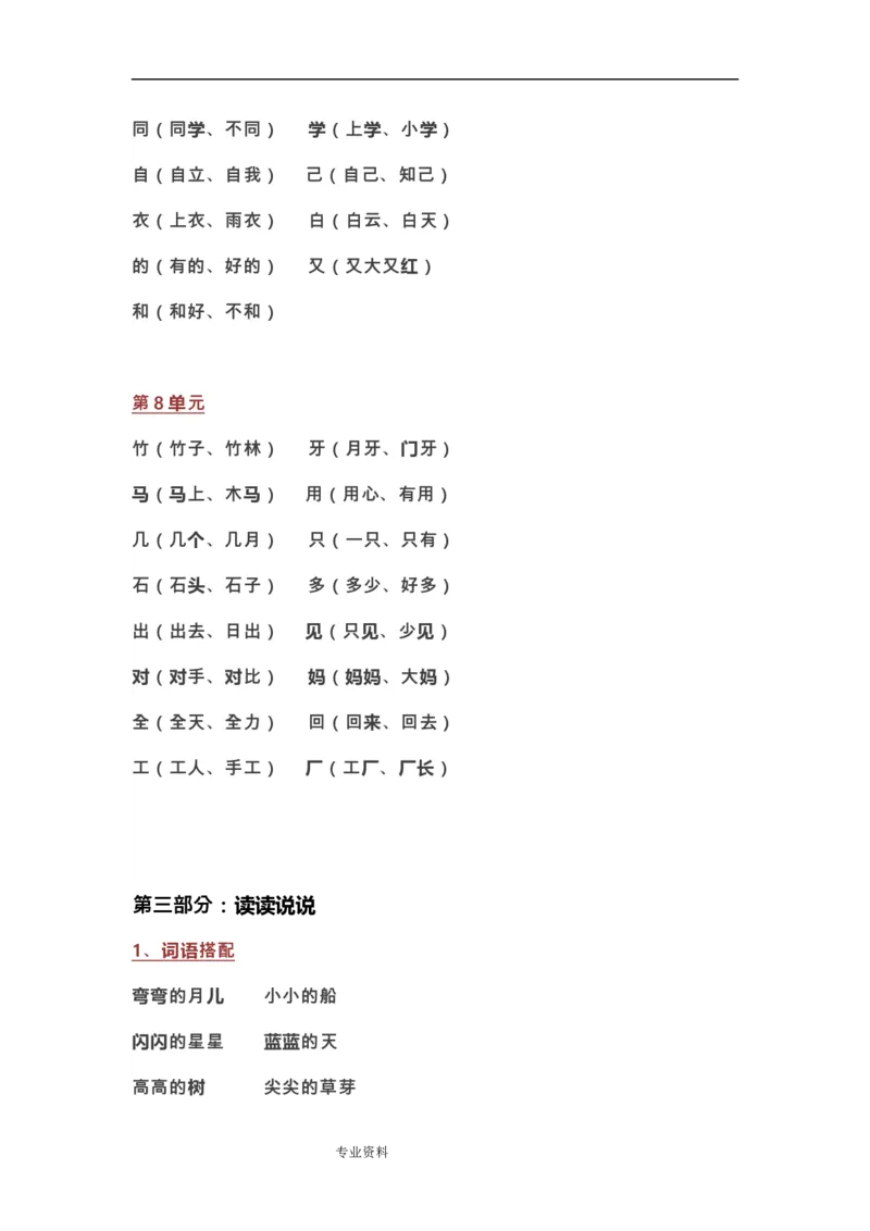 部编一年级语文(上册)全部知识点汇总_一年级上下册资料_小学一年级学习资料-25年更新版_1-01、小学一年级语文上册_01、知识汇总