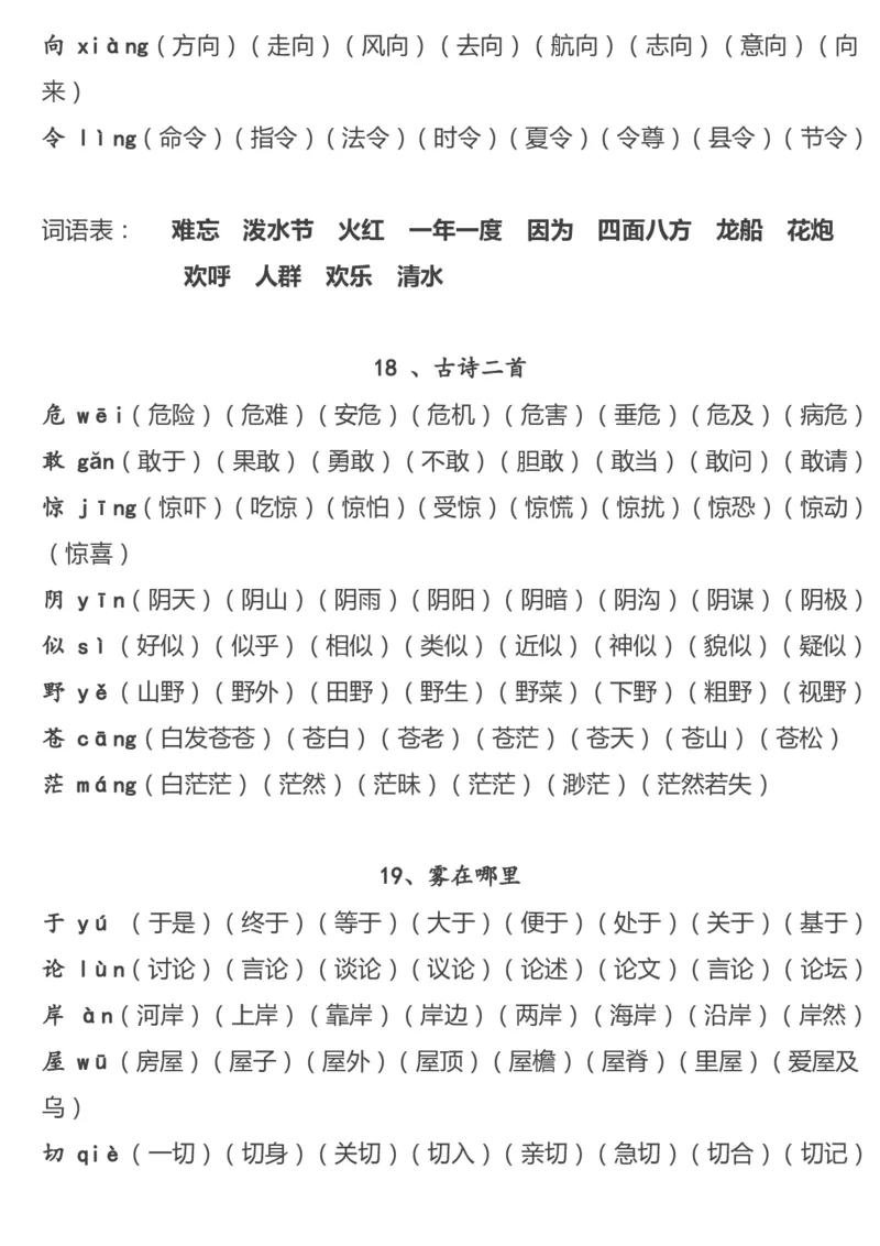 重点字词汇总_二年级上下册资料_二年级语数英上下册学习资料_3-7-1、小学二年级语文上册_统编、部编、人教（语文全国统一只有一个版）_1、知识点总结_专项-字词句子