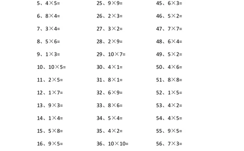 表内乘法第81-100篇（高级）_小学数学口算竖式脱式计算应用题一二三四五六年级上下册电_小学数学口算题库电子版（1-6）_小学数学口算二年级_口算题适合2年级
