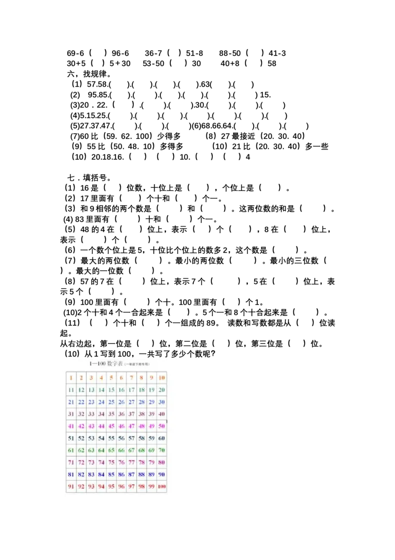 青岛版一年级下册数学重点题型整理大纲_一年级上下册资料_小学一年级学习资料-25年更新版_1-04、小学一年级数学下册_1-4-1、复习、知识点、归纳汇总_青岛版