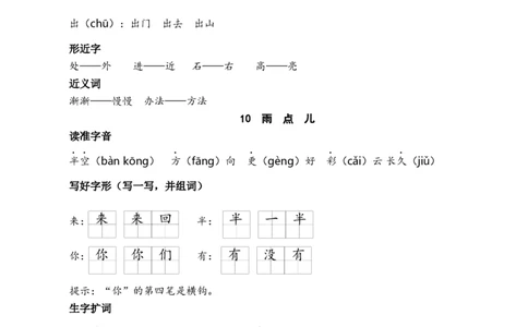 第八单元核心考点清单_25秋七彩课堂统编版语文一年级上册教学资源包_七彩课堂统编版语文一年级上册习题_单元知识小结_第八单元知识小结