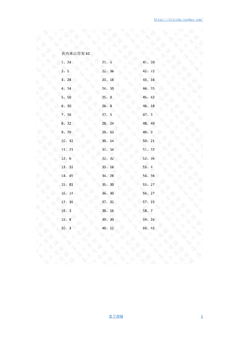 表内乘法第61-80篇（高级）答案_小学数学口算竖式脱式计算应用题一二三四五六年级上下册电_小学数学口算题库电子版（1-6）_小学数学口算二年级_口算题适合2年级