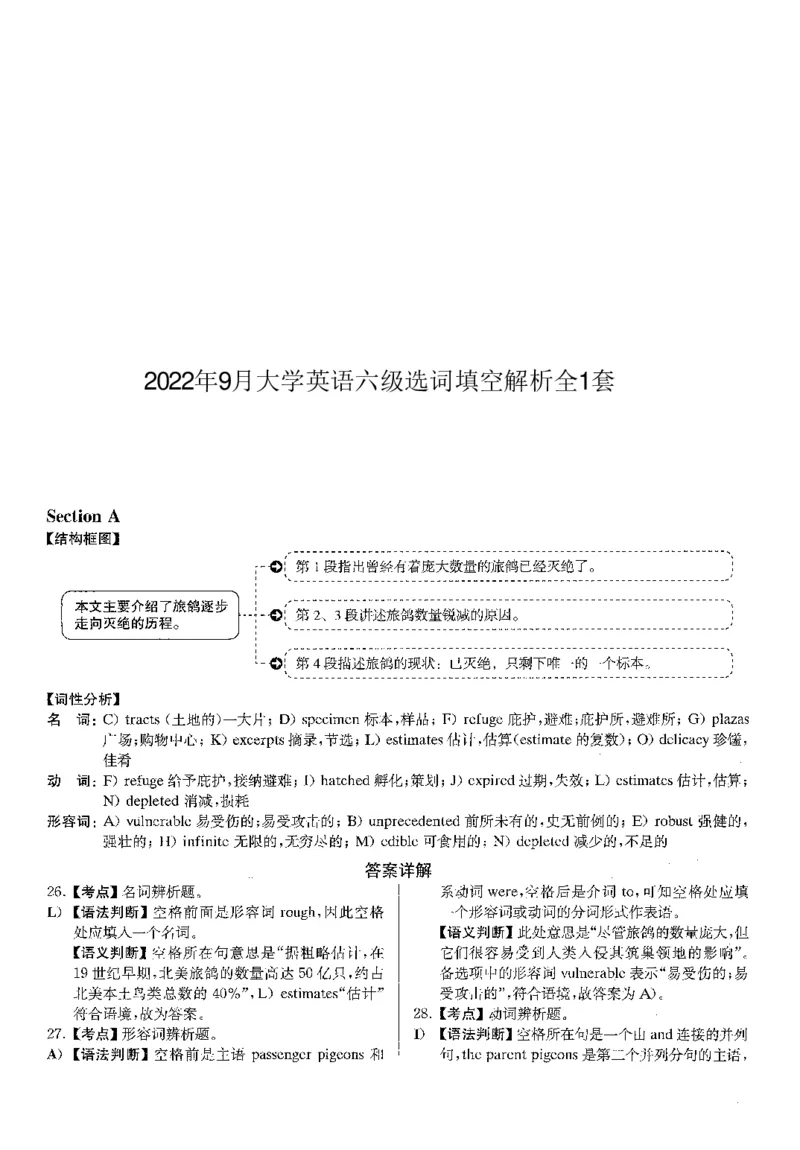 2022.09英语六级选词填空解析全1套_六级_六级选词填空_六级选词填空解析