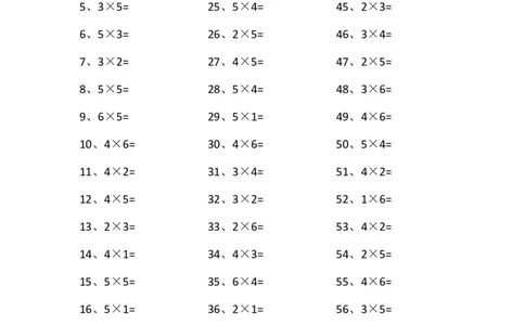 表内乘法第81-100篇（初级）_小学数学口算竖式脱式计算应用题一二三四五六年级上下册电_小学数学口算题库电子版（1-6）_小学数学口算二年级_口算题适合2年级