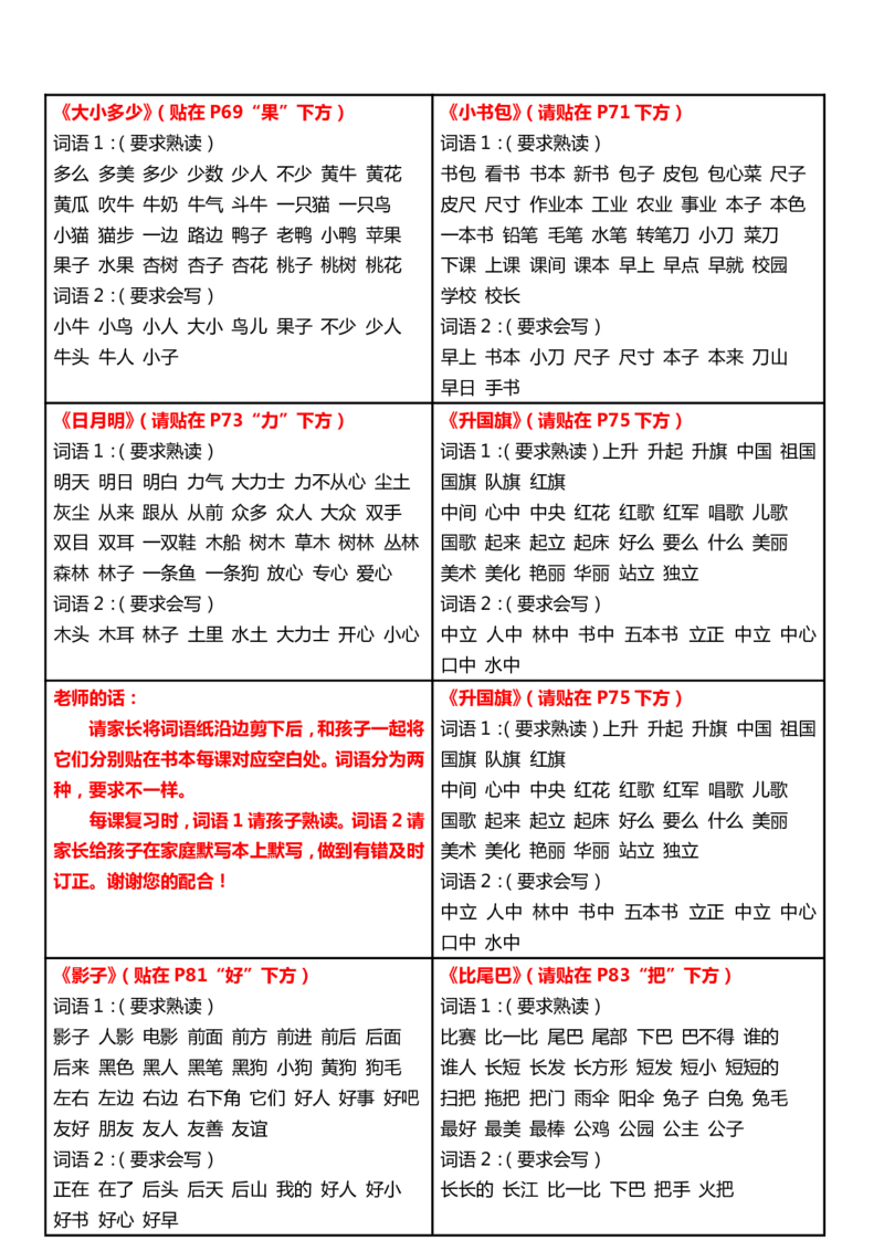 课课贴-一年级上册每课重点书贴每课生字组词认读剪下贴在每课空白处_一年级上下册资料_小学一年级学习资料-25年更新版_1-01、小学一年级语文上册_01、知识汇总_课课贴