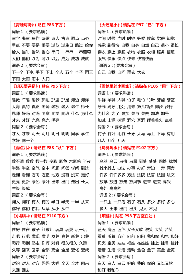 课课贴-一年级上册每课重点书贴每课生字组词认读剪下贴在每课空白处_一年级上下册资料_小学一年级学习资料-25年更新版_1-01、小学一年级语文上册_01、知识汇总_课课贴
