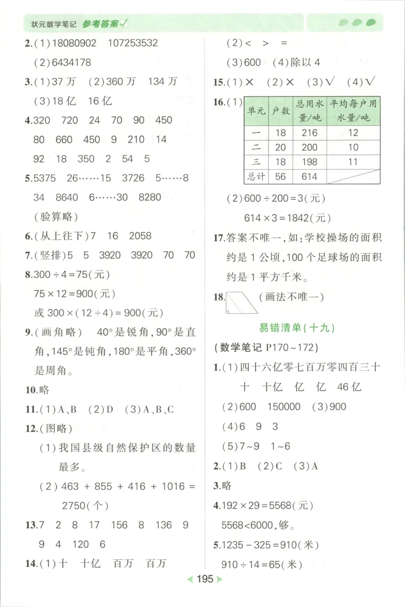 答案_25秋小学语数英习题试卷_数学_人教版_25秋《状元笔记》数学人教版23456_状元数学笔记RJ4上