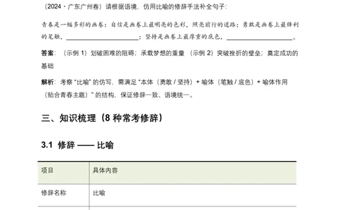 修辞手法(原卷)_462026中考语文一轮复习练考点+练专题+练模块_修辞手法
