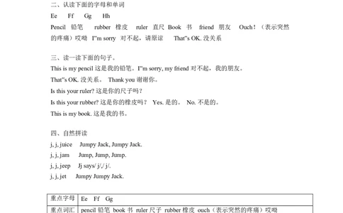 译林版一年级下Unit2知识点梳理_一年级上下册资料_小学一年级学习资料-25年更新版_1-06、小学一年级英语下册_1-6-1、知识点、测试卷、电子书_译林版_知识点