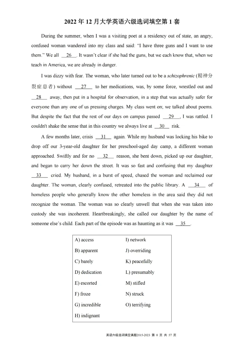 六级选词填空真题2015-2023.12_六级_六级选词填空