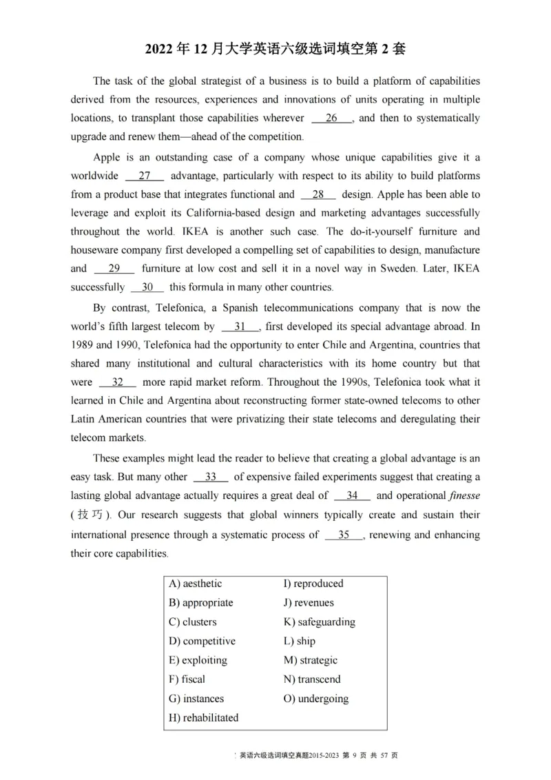 六级选词填空真题2015-2023.12_六级_六级选词填空