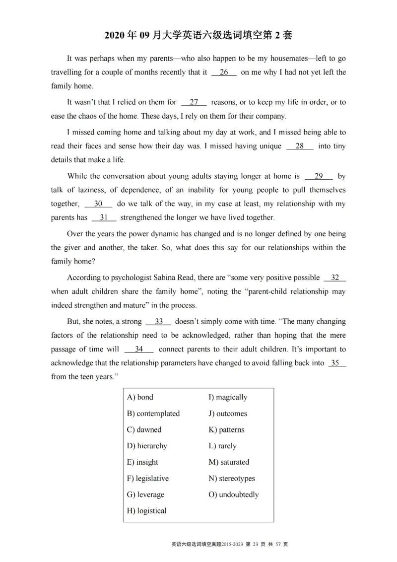 六级选词填空真题2015-2023.12_六级_六级选词填空
