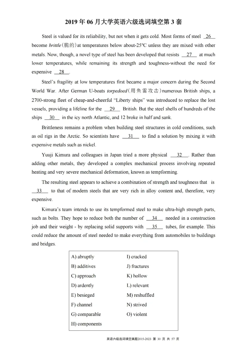 六级选词填空真题2015-2023.12_六级_六级选词填空