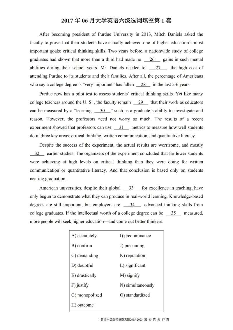六级选词填空真题2015-2023.12_六级_六级选词填空