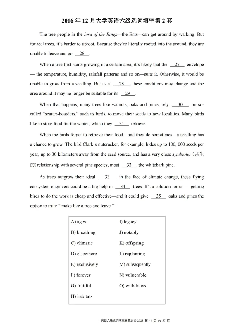 六级选词填空真题2015-2023.12_六级_六级选词填空