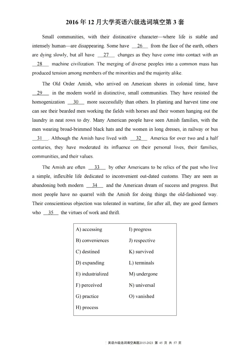 六级选词填空真题2015-2023.12_六级_六级选词填空