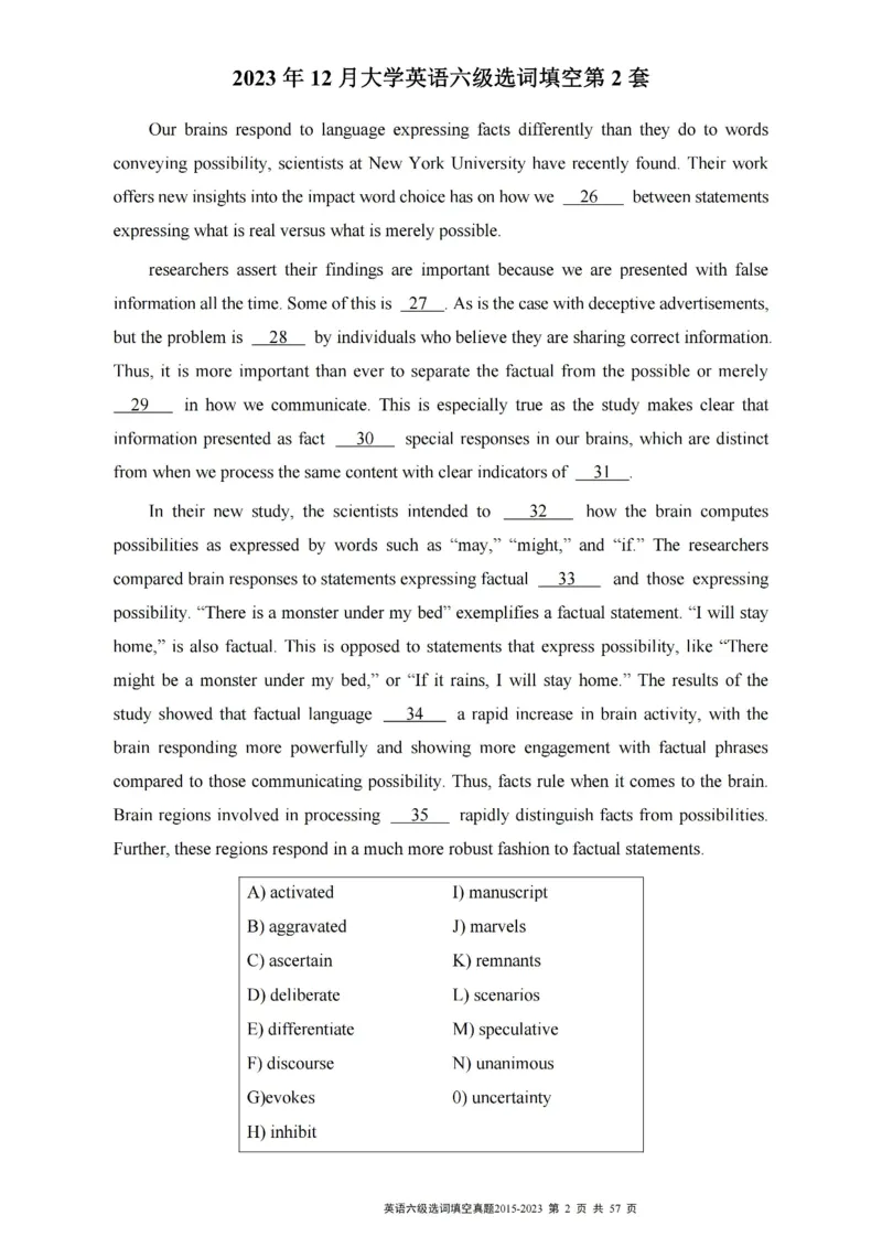 六级选词填空真题2015-2023.12_六级_六级选词填空