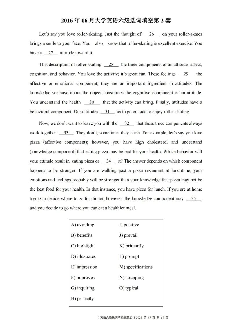 六级选词填空真题2015-2023.12_六级_六级选词填空