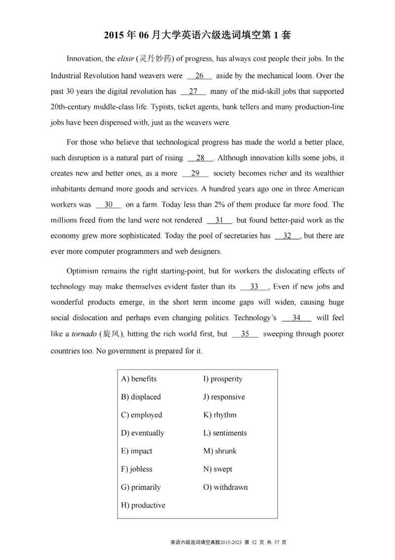 六级选词填空真题2015-2023.12_六级_六级选词填空