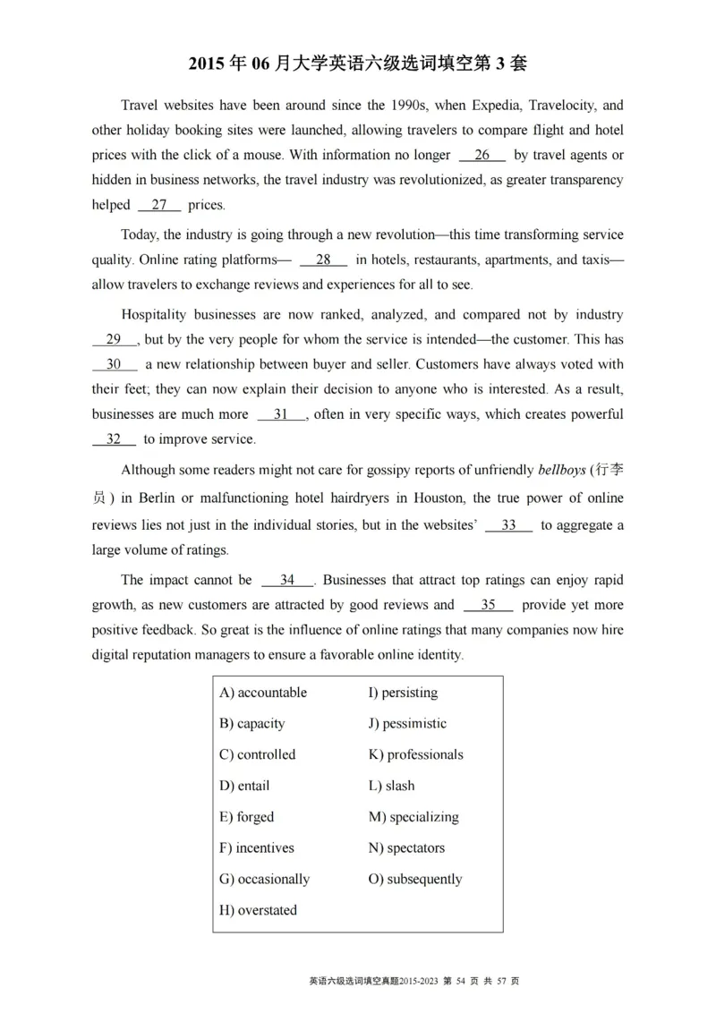 六级选词填空真题2015-2023.12_六级_六级选词填空