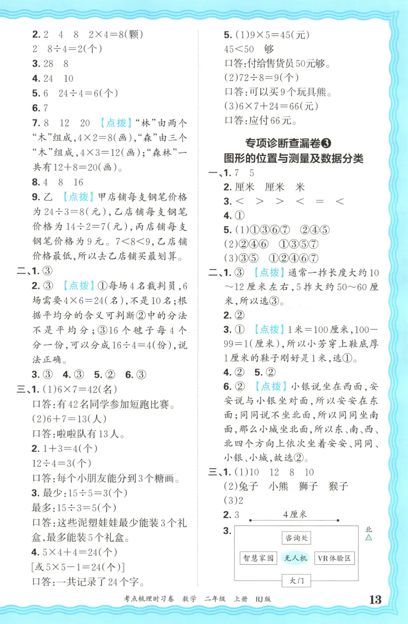 答案_25秋小学语数英习题试卷_数学_人教版_25秋1-6年级上册数学《王朝霞考点梳理时习卷》_二年数学上册《王朝霞考点梳理时习卷》人教25秋
