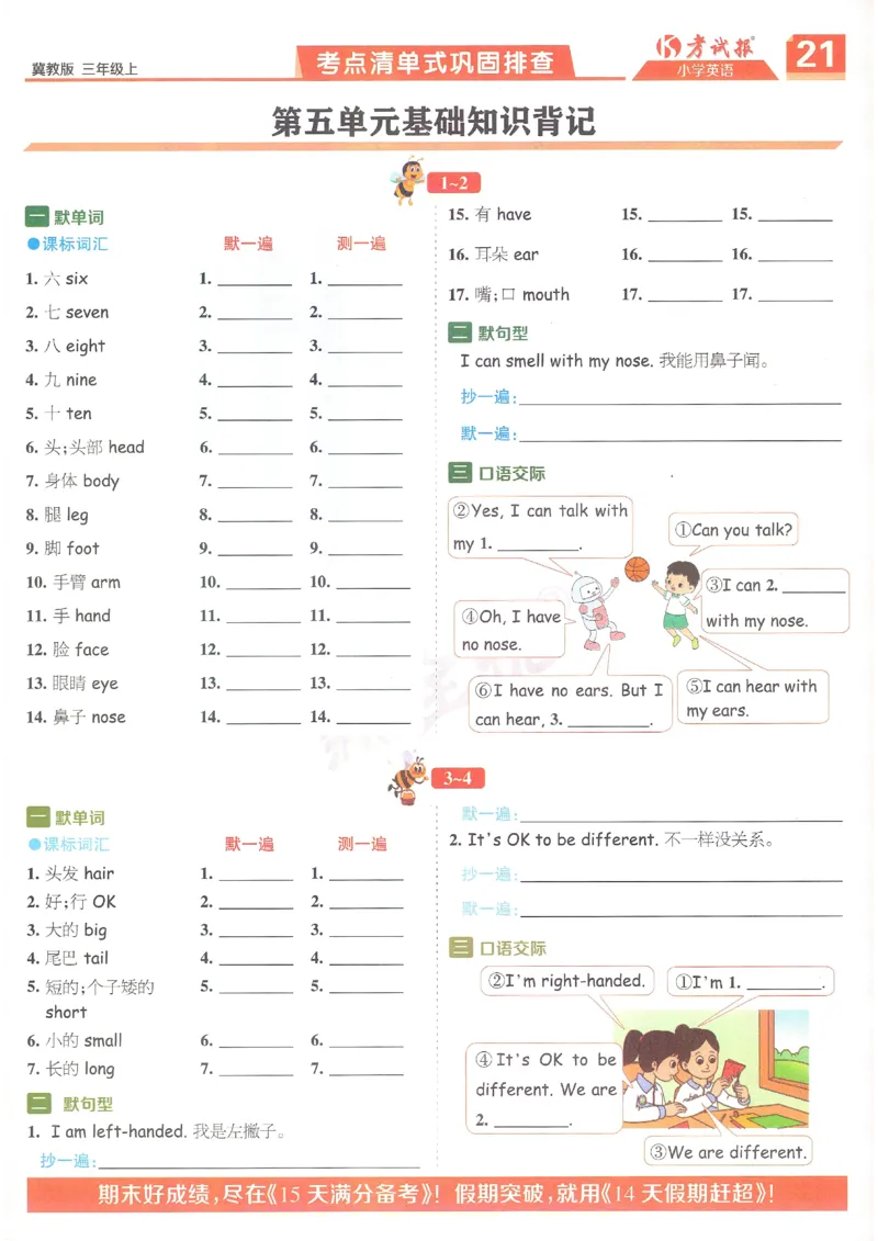 英语JJ3_25秋小学语数英习题试卷_英语_冀教版_冀教英语同步检测高频题_25秋考试报同步检测高频题冀教英语3上
