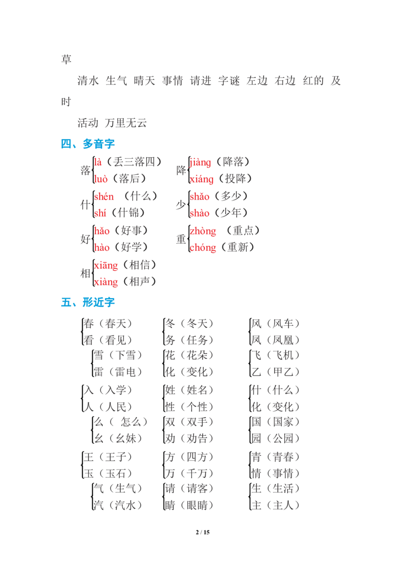 语文一年级下册期中复习知识要点_一年级上下册资料_小学一年级学习资料-25年更新版_1-02、小学一年级语文下册_3-6-2-1、复习、知识点、归纳汇总_部编（人教）版_知识汇总